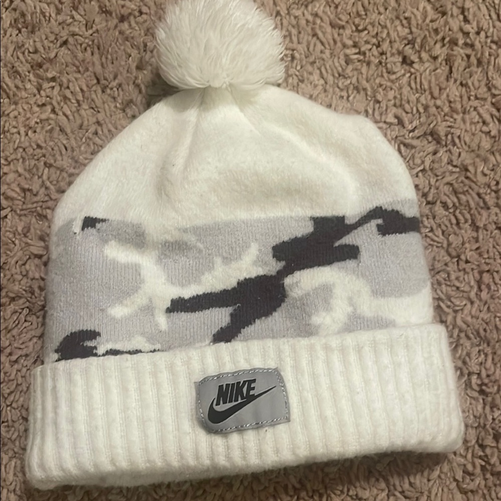 Nike White and Gray Camo Beanie